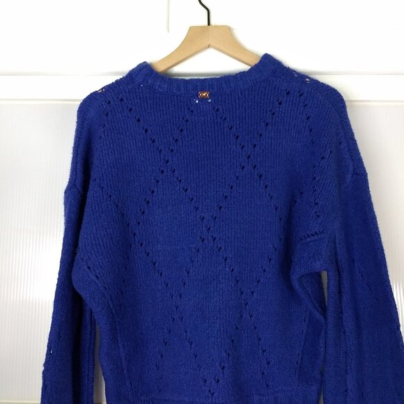 For Love and Lemons Knitz Mia Pointelle Cobalt Royal Blue Pullover Sweater Small - Picture 5 of 13